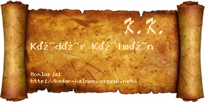 Kádár Kálmán névjegykártya